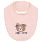 Baby Girls Pink Teddy Bear Logo Bib, 1, hi-res